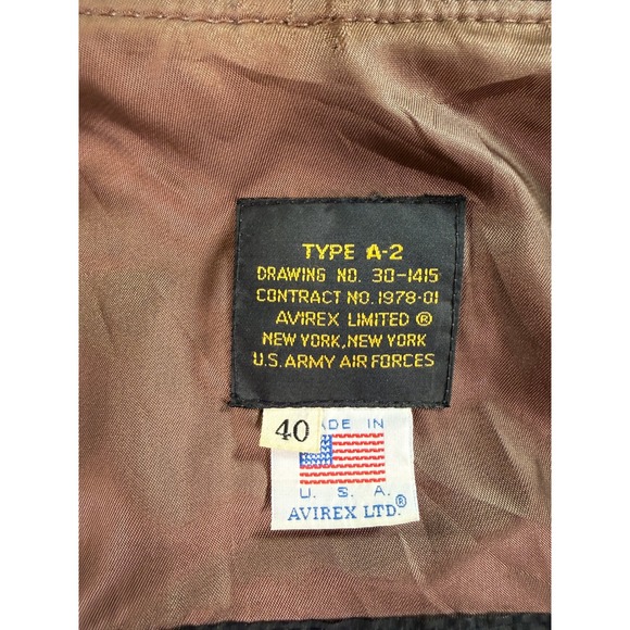 Avirex Type A-2 Flight Jacket Mens 40 Brown Leather Bomber Military Style Jacket - Picture 13 of 14